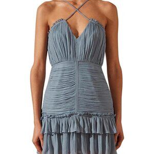 Shona Joy Lauren Cross Front Mini Dress Size US 8 Dusty Blue  NWT
